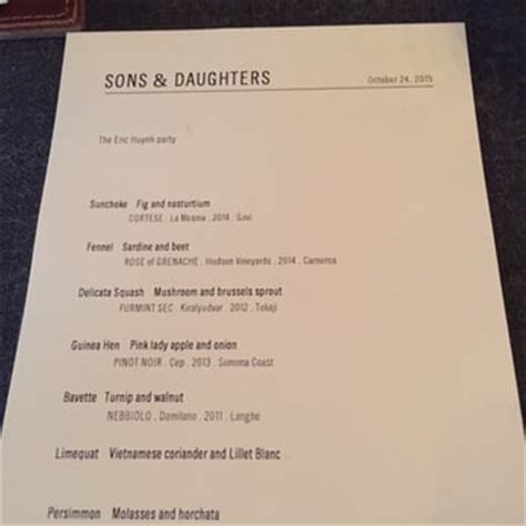 sons and daughters menu.